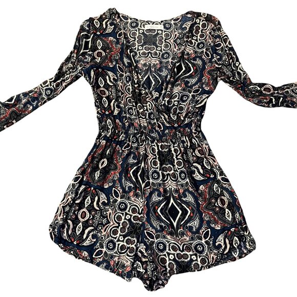 Abercrombie & Fitch Paisley Romper Juniors M Used Long Sleeve Flare - Picture 12 of 15